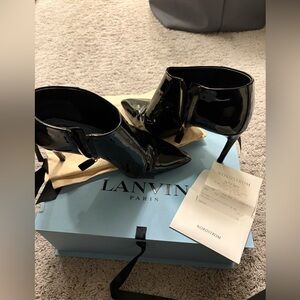 Lanvin Black Patent Leather Pointed Toe Ankle Boots